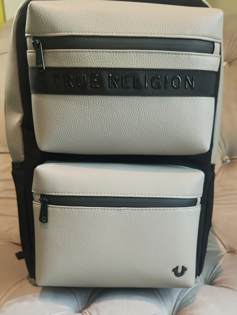 True Religion Gray. and Black Dual-Pocket Backpack